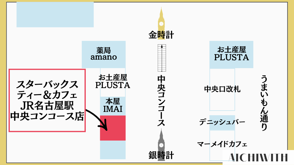 スターバックスティー&カフェJR名古屋駅中央コンコース 場所 地図 マップ アクセス